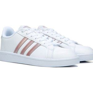 White & Rose Gold Adidas Grand Court Sneakers